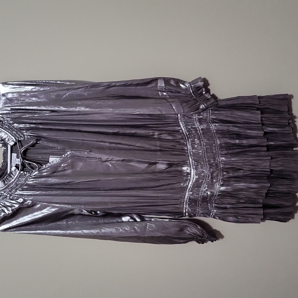 NEW Current Air Metallic Drop Waist Dress Gunmetal Silver Sz Medium Party Time